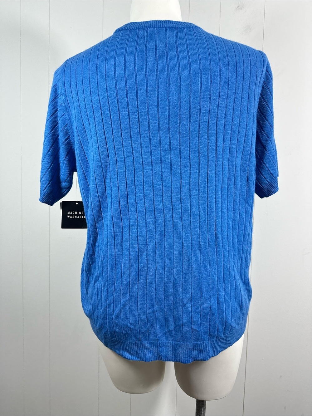 NEW Sag Harbor Sz 1X Plus Womens Cable & Ribbed Knit Blue Short Sleeve Top Shirt - Picture 4 of 8